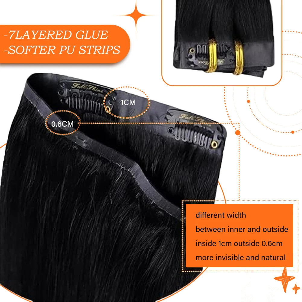 Full Shine Seamless Clip in Human Hair Extensions 8Pcs 100g&80g Pure Color Blond Hair Pu Clip on Remy Extension Skin Weft