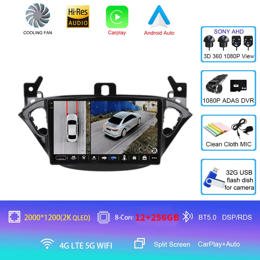 Carplay 2 Din Android 16 Car Radio Audio Multimedia For Opel Corsa E 2014 2015 - 2019 GPS Navigation Auto Stereo Monitor BT WIFI