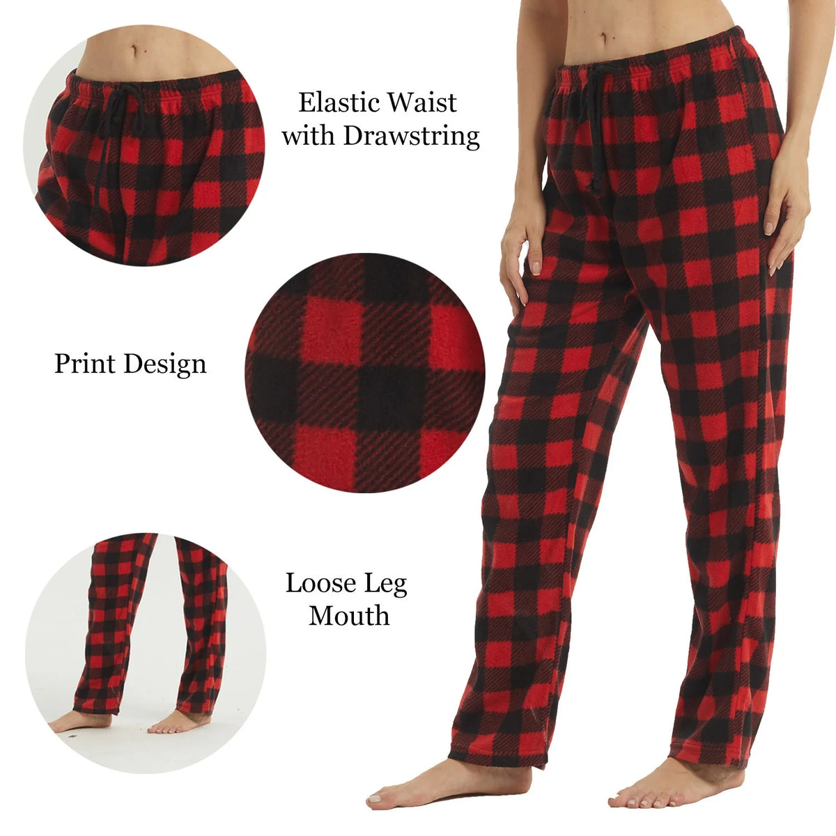 Women's Fuzzy Buffalo Plaid Pajama Pants - Drawstring Lounge Bottoms - photo 4