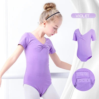 Girls Basic Ballet Leotard Cotton Dance Bodysuit Short Sleeve Gymnastic Leotards for Toddler Ballerina Outfits Kids Dance Wear