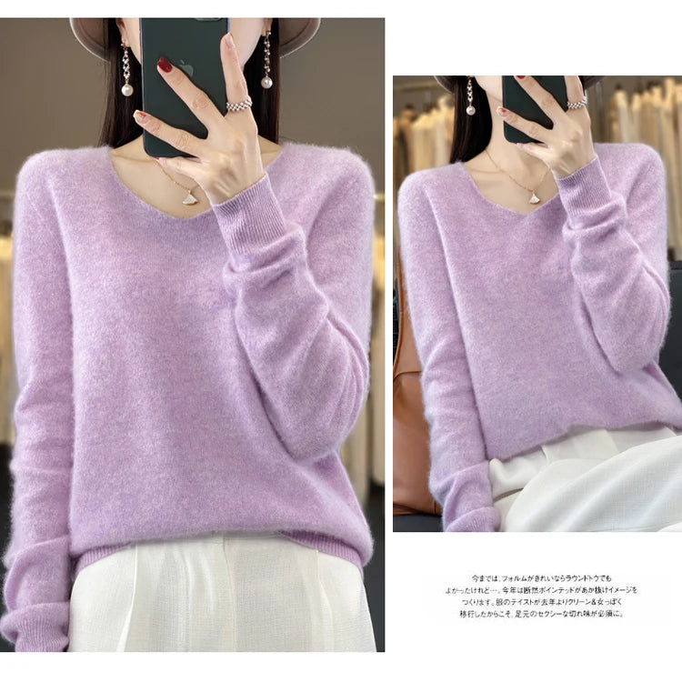 Women's Merino Wool V-Neck Sweater