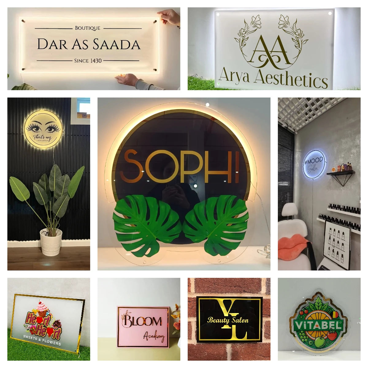 Custom UV-Printed LED Acrylic Sign — Salon & Office Signage