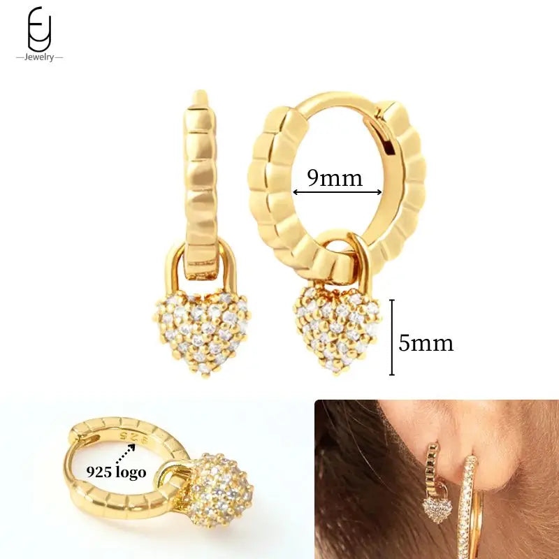 925 Sterling Silver Crystal Drop Earrings for Women - Heart & Flower Studs