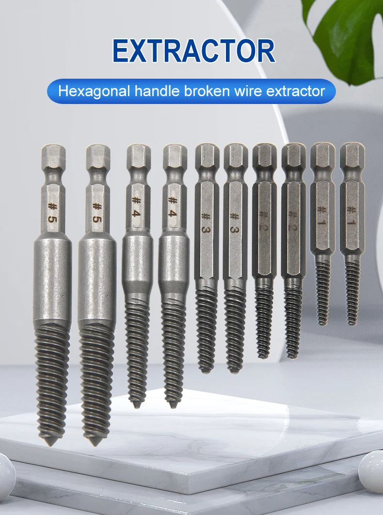 10 Pc Broken Screw Extractor Set, Hex Shank Bolt Remover
