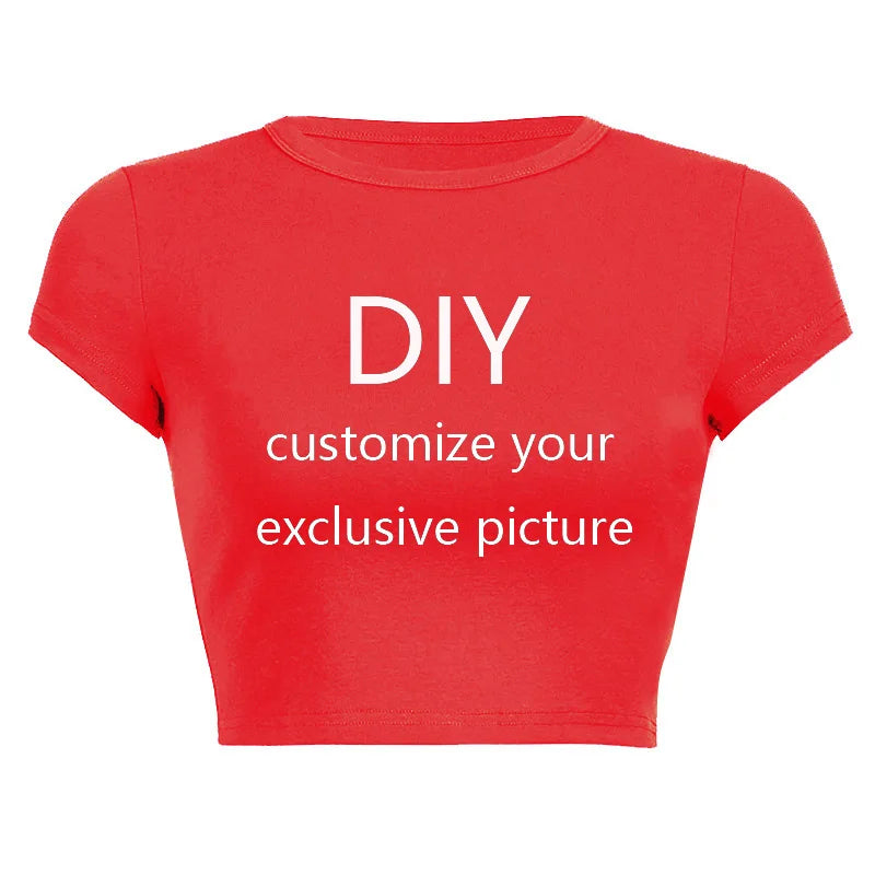 2026 New Summer Short Sleeve O Neck Your Exclusive DIY Print Pattern Customize Cropped Navel Women Crop Tops Fashion T-Shirt