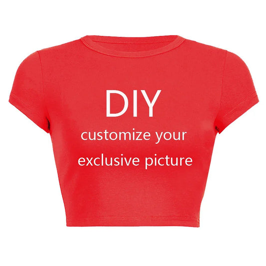 2026 New Summer Short Sleeve O Neck Your Exclusive DIY Print Pattern Customize Cropped Navel Women Crop Tops Fashion T-Shirt