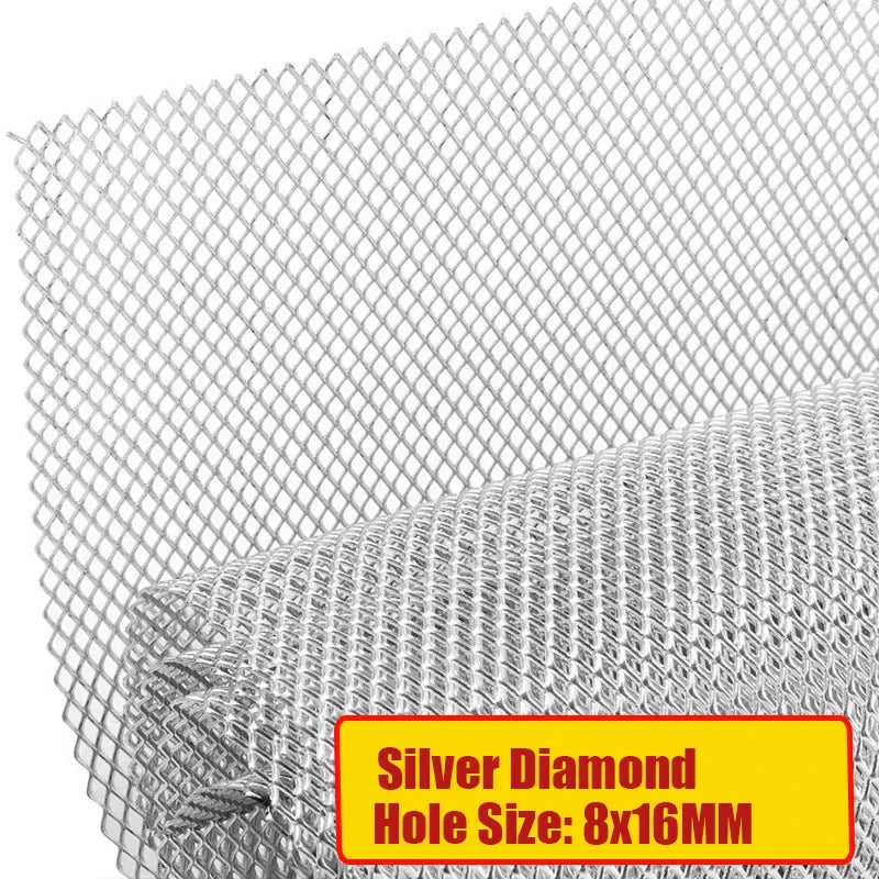 100x33cm Universal Aluminum Alloy Car Grill Mesh Auto Bumper Grille Cover Net Protector Hexagonal Diamond Seagull Black/Silver