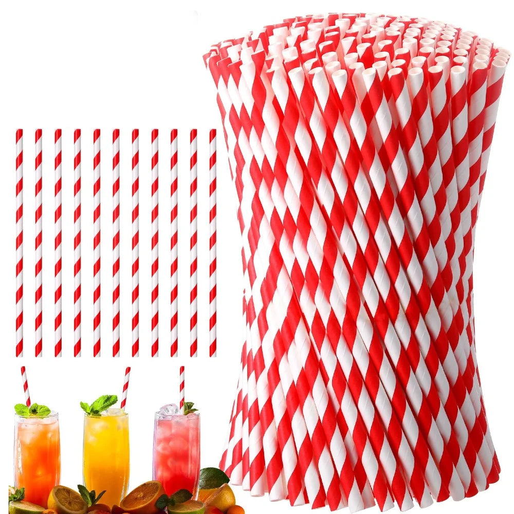 50/100pcs Red and White Striped Disposable Paper Straws for Coffee Milk Juice Cocktails Chrismas Straws Party Drinkware Straw