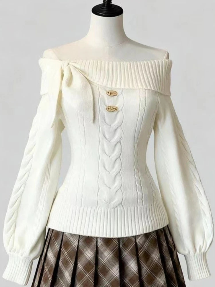 Women's Off-Shoulder Bow Knit Sweater