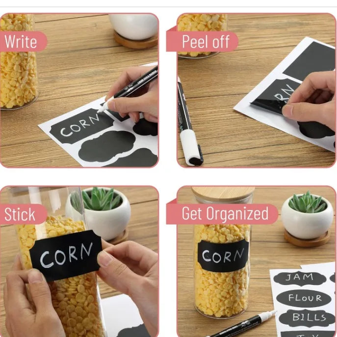 36Pcs MultiPurpose Reusable Write-On Stickers&pen set,Adhesive Labels for Kitchen, School Supply, Storage Box, Irregular-shaped