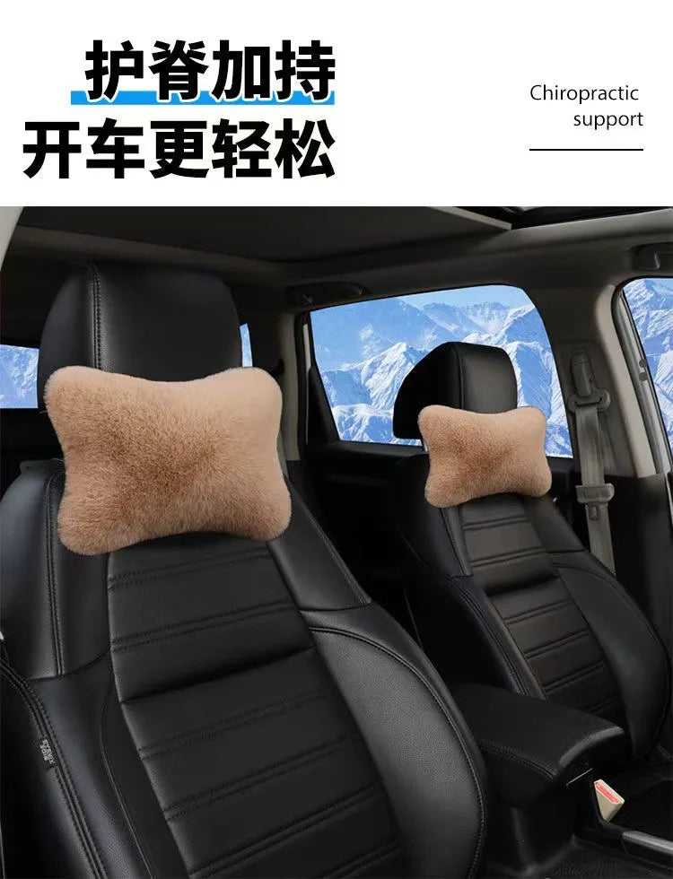 1pc Car Headrest Lumbar Pillow - Soft Imitation Rabbit Plush Comfort Cushion for All Seasons, Ergonomic Driver Support Headrest