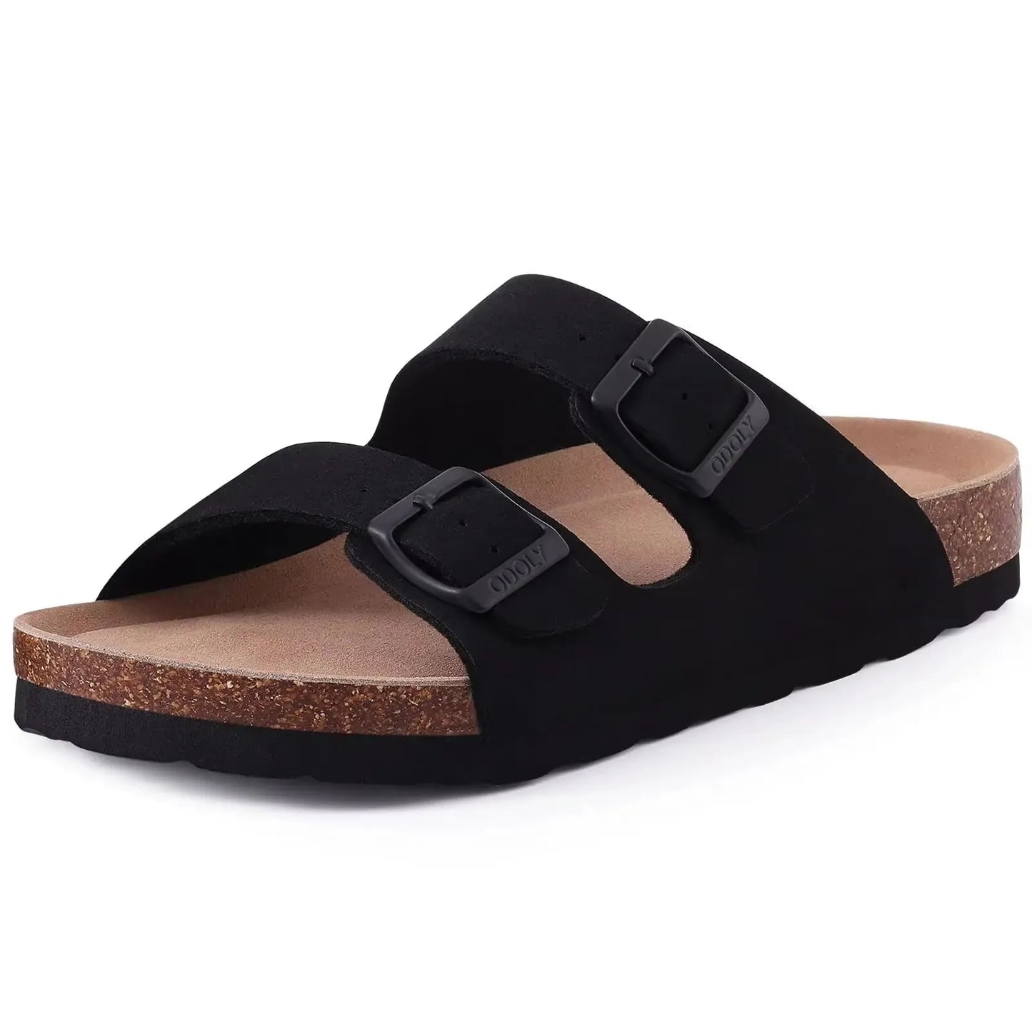 Crestar Women Cork Footbed Slippers Summer Couple Adjustable Double Buckles Flat Sandals Outdoor Cork Beach Slides With Open Toe
