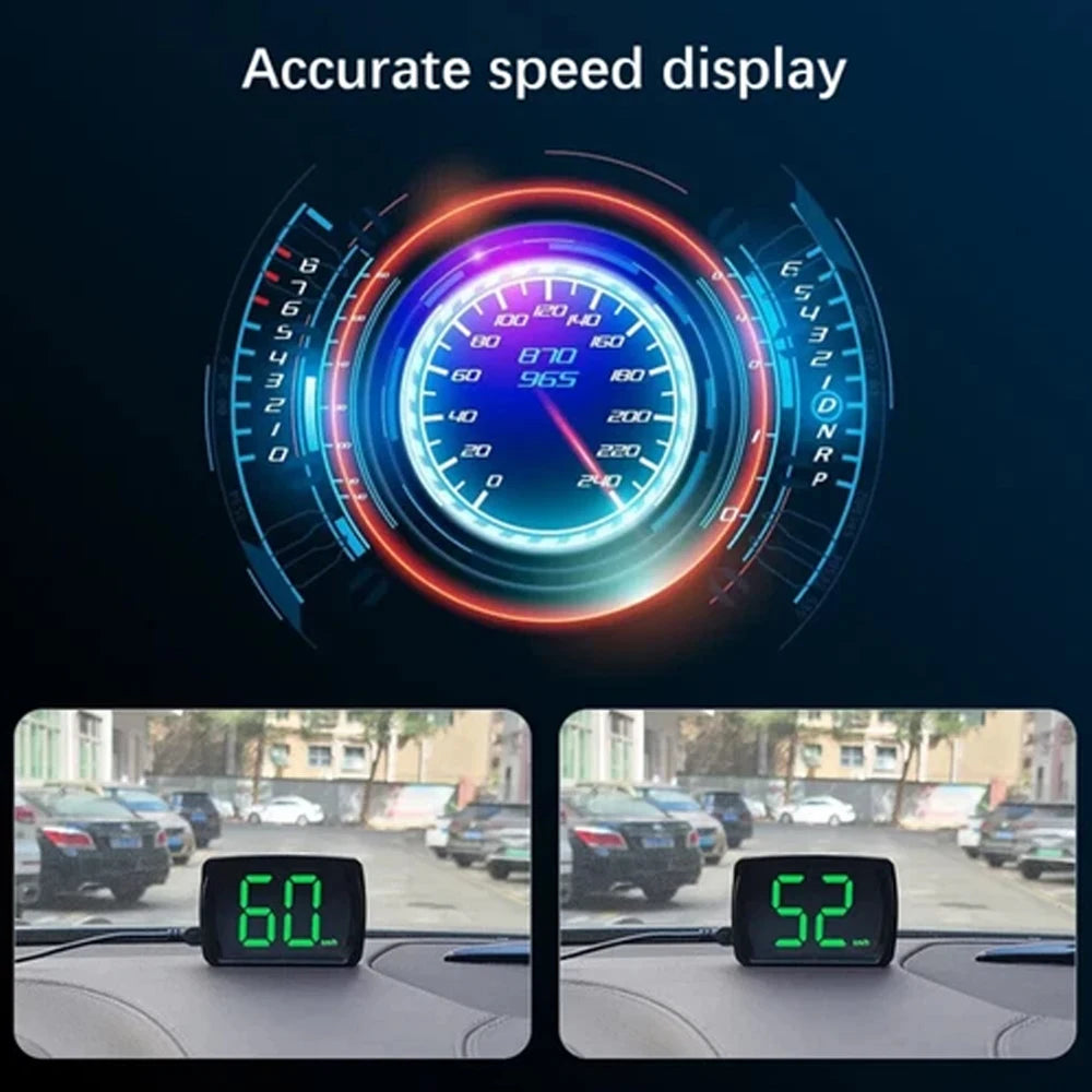 New Universal Car Head Up HUD Display GPS Digital Speedometer Dual Chips KMH MPH Reminder Meter HD LCD Display Plug Play