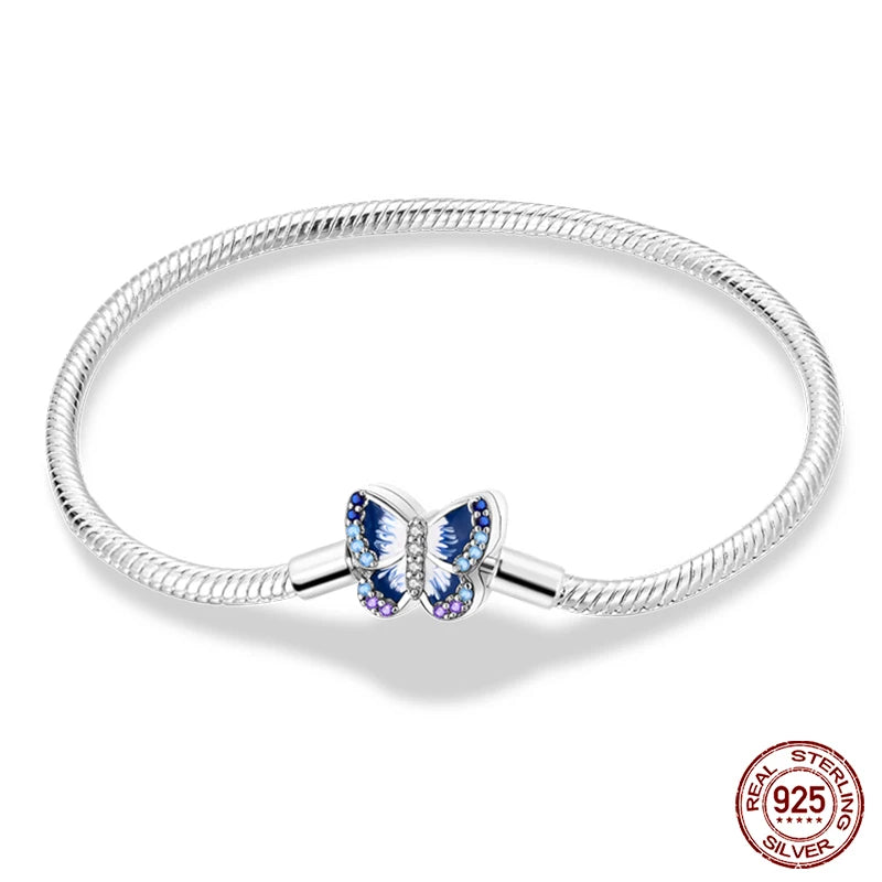 925 Sterling Silver Charm Bracelet – Star Moon Sun Four Leaf Clover Zircon | DIY Birthday Gift for Women (17-20cm)