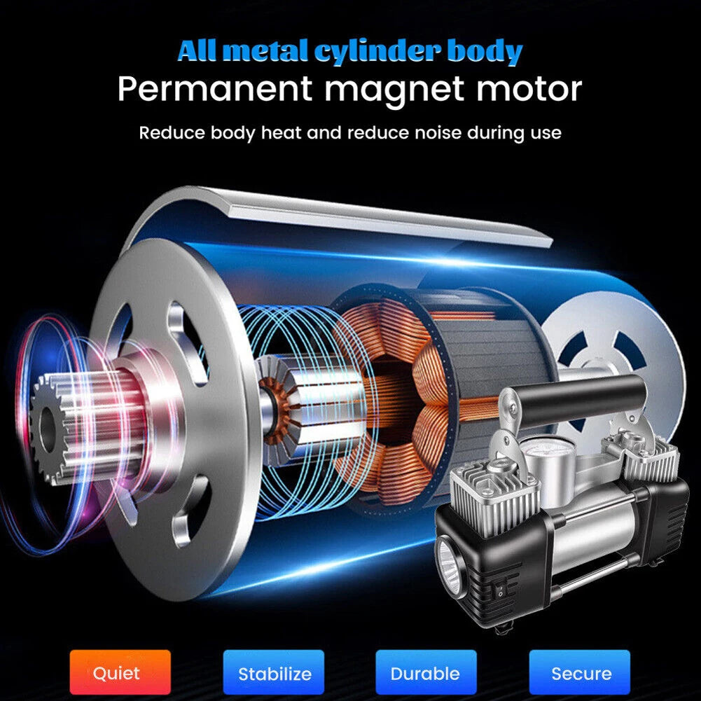 12V Portable Dual Cylinder Air Pump Heavy Duty Car Truck Air Compressor Dual Cylinder Tire Inflator Electric Car Tyre Inflator