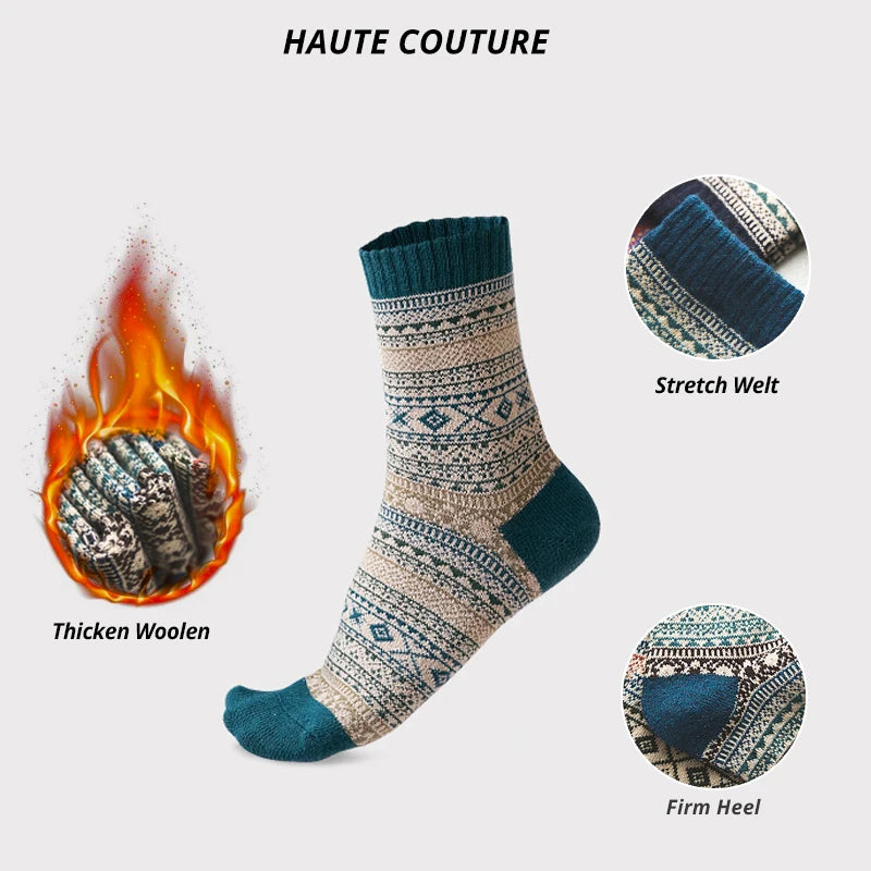 Men's Wool Blend Winter Socks, 5 Pairs