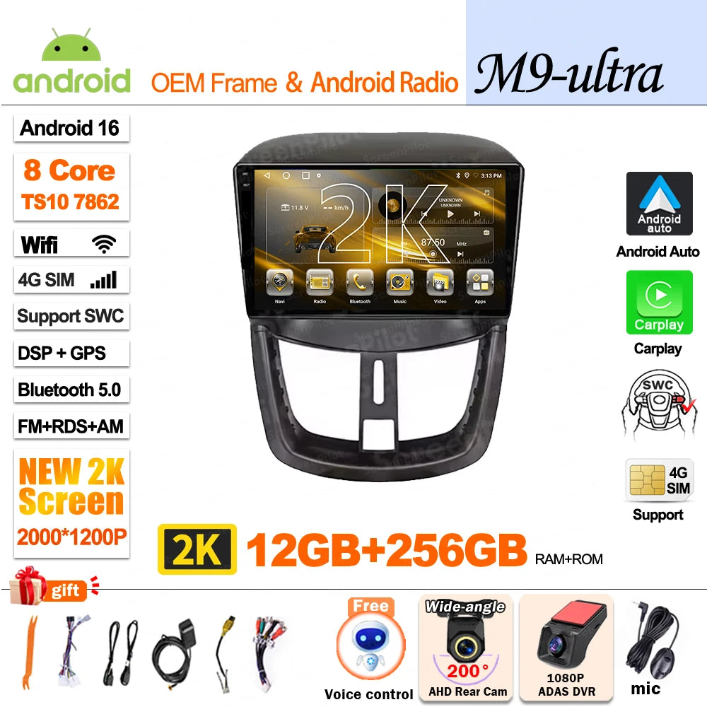 9" Android Car Stereo for Peugeot 207 & 207CC (2006–2015) — Wireless Android Auto, CarPlay, GPS, WiFi