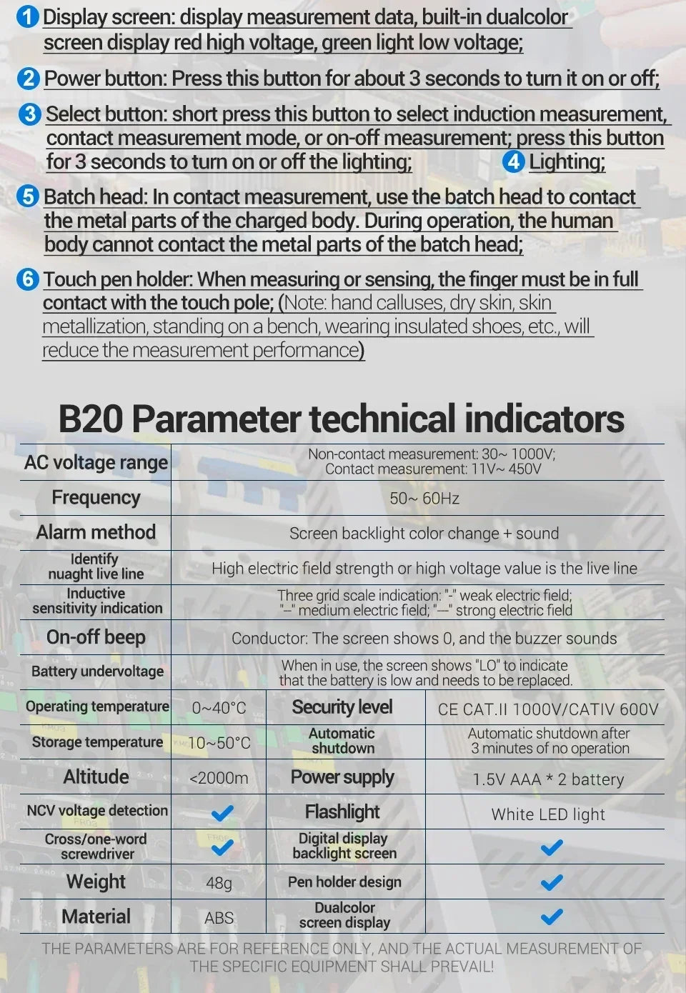 ANENG B20 Voltage Pen screwdriver dual head  11V~ 450V AC Voltage DetectionSmar Screwdriver Dual-use Slotted Cross Meter tools