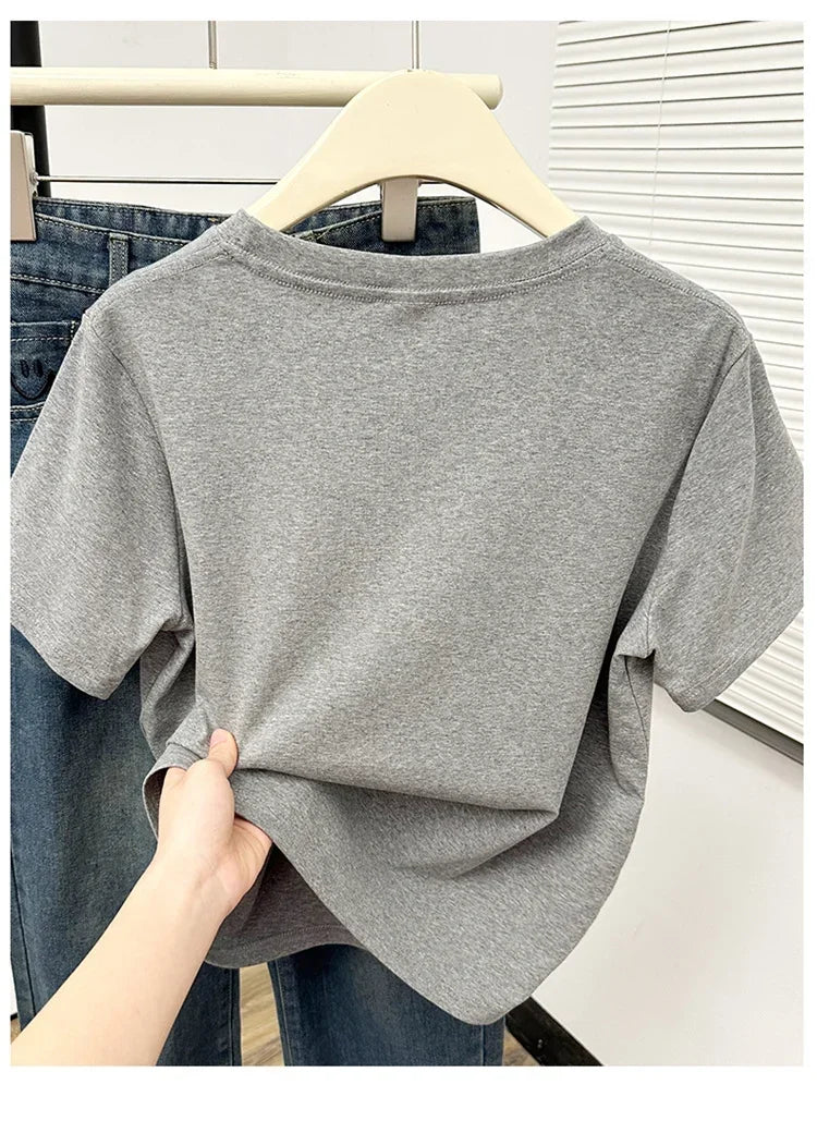 Women's Solid Short Sleeve Tee — Casual Y2K Top