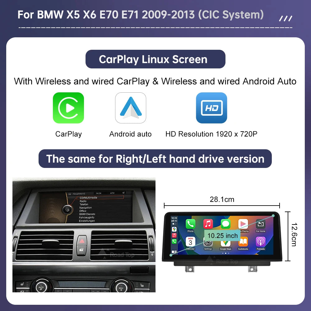 Wireless CarPlay Touchscreen for BMW X5 E70 & X6 E71 (2007–2013) — CCC/CIC, Android Auto, Multimedia