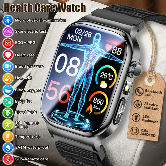 2026 ECG+PPG Health Smart Watch – Uric Acid, Blood Lipids, Blood Pressure & Bluetooth Call | Men & Women
