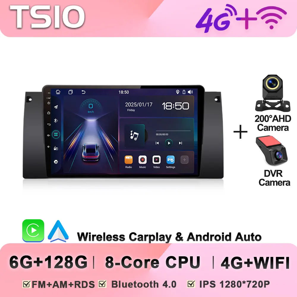 Android Car Stereo for BMW 5 Series E39 & X5 E53 (1995–2003) — Wireless CarPlay, Android Auto, 5G WiFi