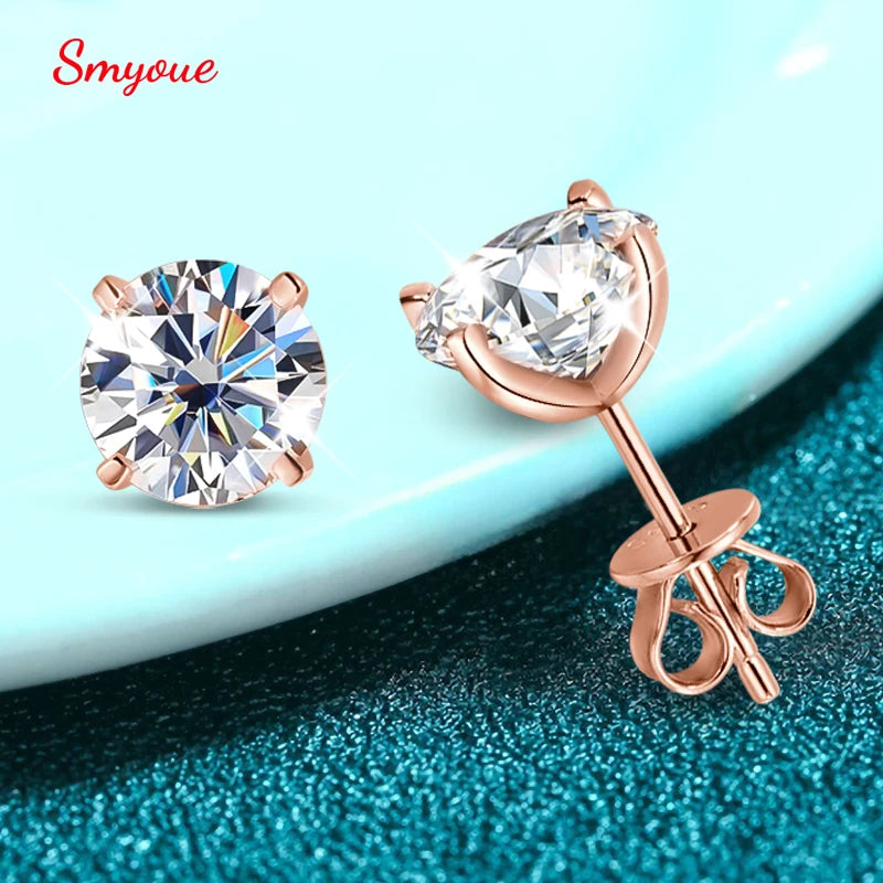 Smyoue 0.2-3CT Moissanite Stud Earrings for Women - 925 Silver, Rose Gold