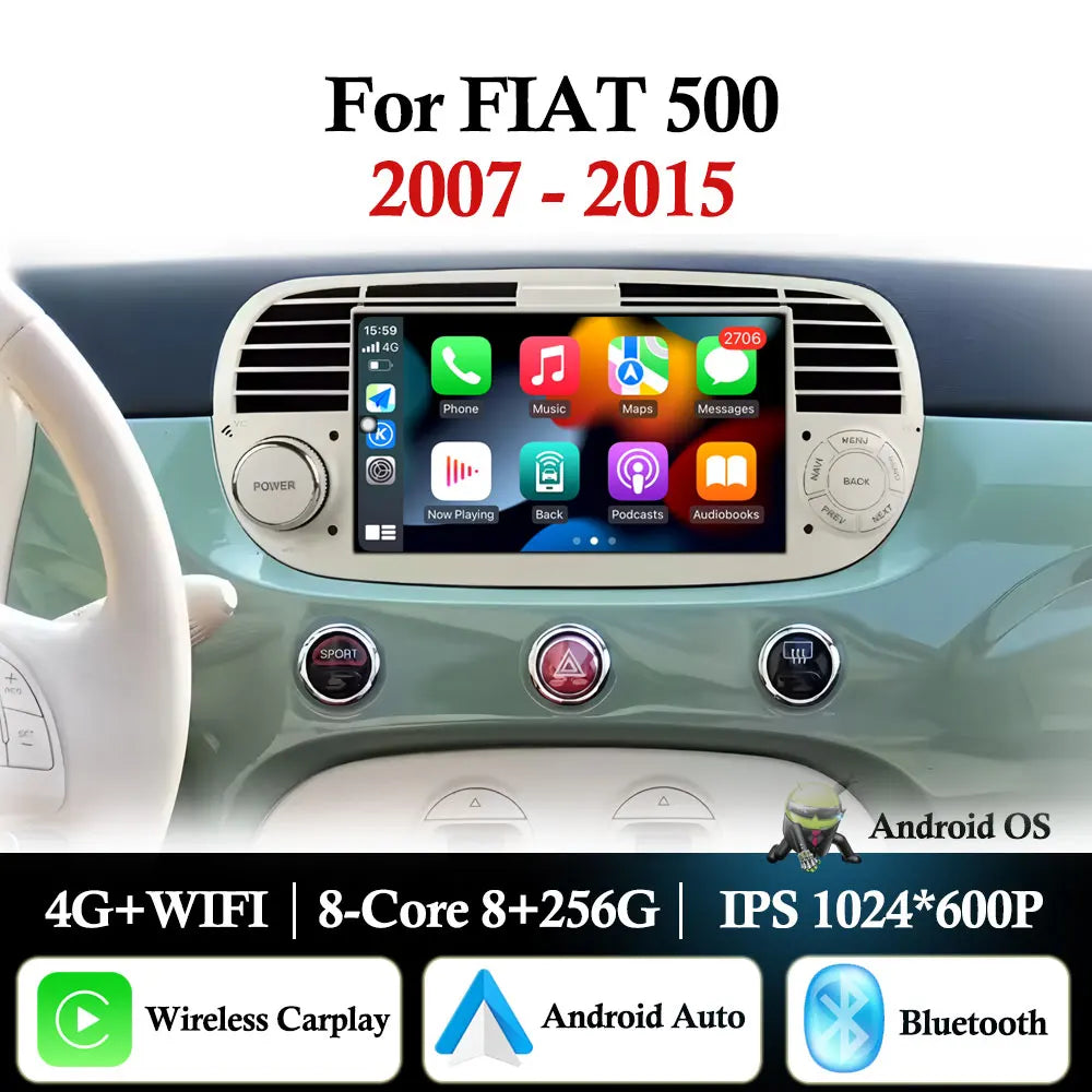 7" Car Stereo with Apple CarPlay & Android Auto, Compatible with Fiat 500 (2007-2015)