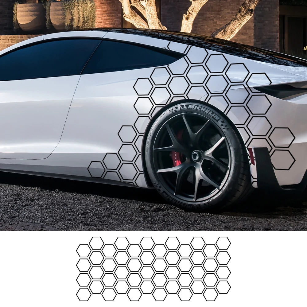 Honeycomb Side Graphic Car Decal — Vinyl Tuning Sticker, Universal