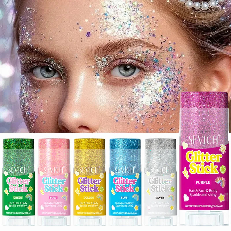 Glitter Makeup Stick for Hair Face Body Shimmer Gel Cosmetic for Women Festival Party Independence Day Hair Decoration