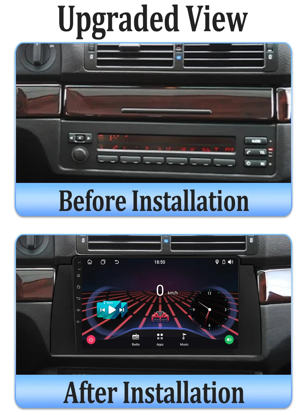 Android Car Stereo for BMW 5 Series E39 & X5 E53 (1995–2003) — Wireless CarPlay, Android Auto, 5G WiFi