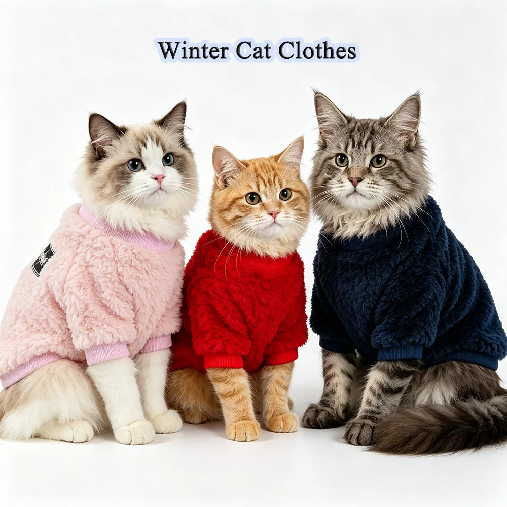Warm Fleece Cat Sweater - Soft Winter Coat for Kittens and Large Cats