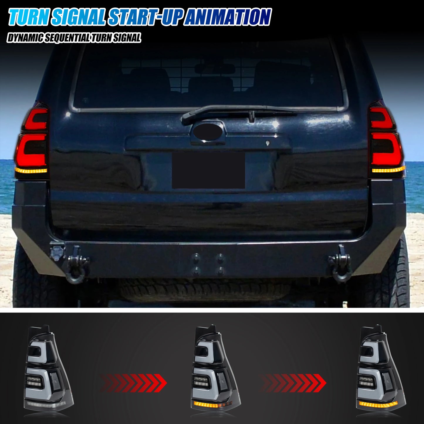 LED Tail Lights for Toyota 4Runner 2003-2009 4th Gen Start-up Animation Sequential Turn Signal Gray Rear Lamps Assembly