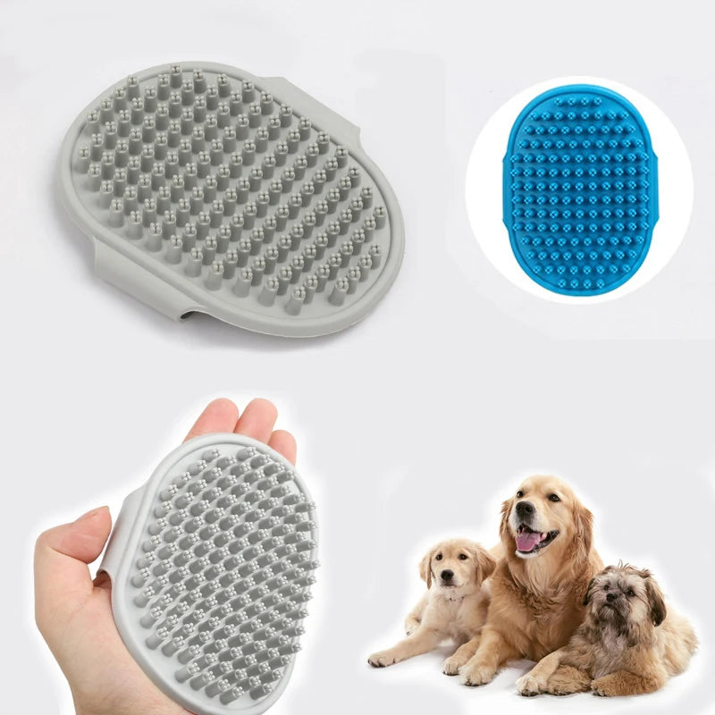 Rubber Dog Bath Brush with Ring Handle - Pet Shedding Comb