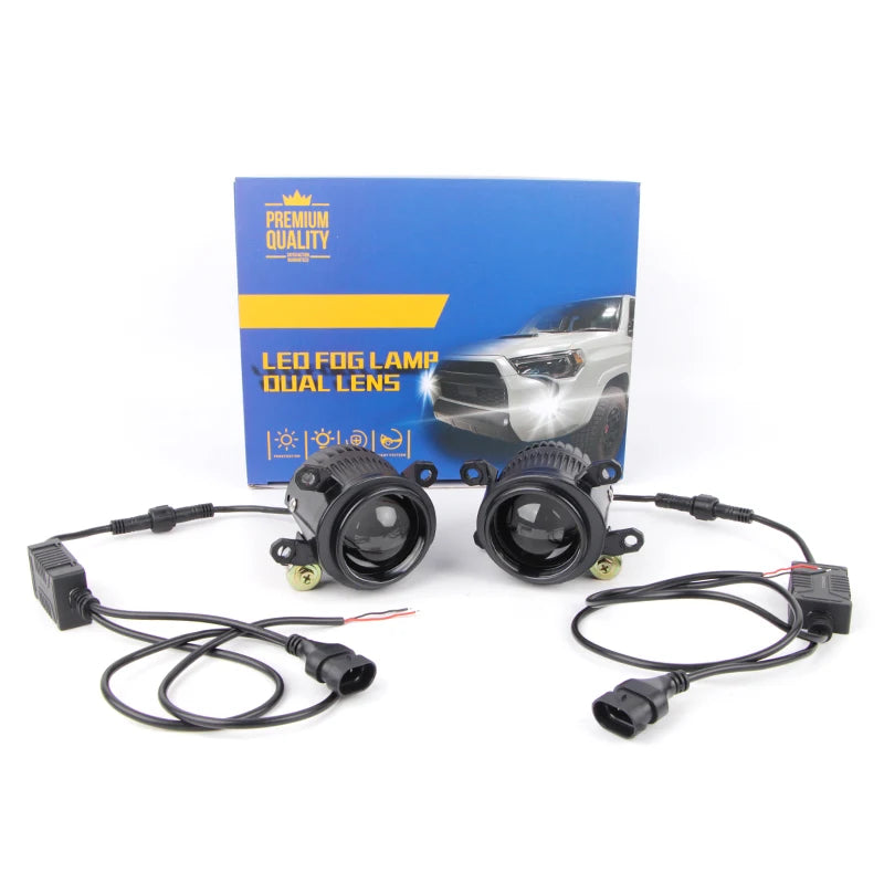 2.0 Bi Led Projector Lens Auto LED Fog Lights 3000K 4300K 6000K High and Low Beam for Toyota Nissan Tricolor Lens Fog Lamp