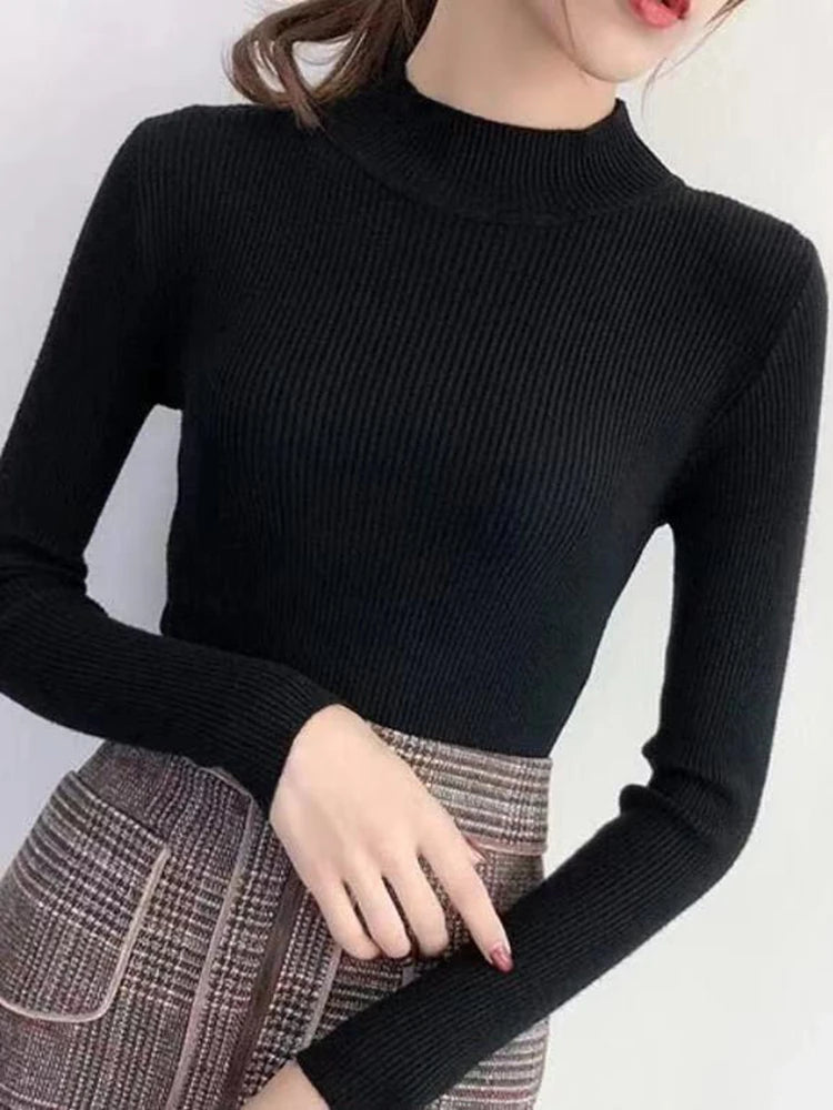 Women's vintage mock neck sweater, slim knit — view 5 of 17