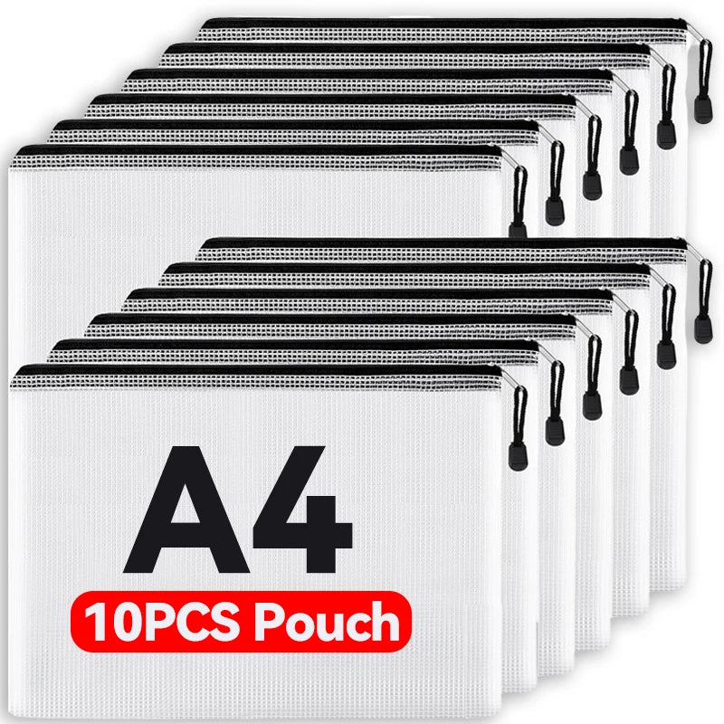 1-10Pcs A4 Mesh Zipper Pouch Bags Thicken Document Bag Waterproof Zip File Folders For School Office Travel Organizing Storage