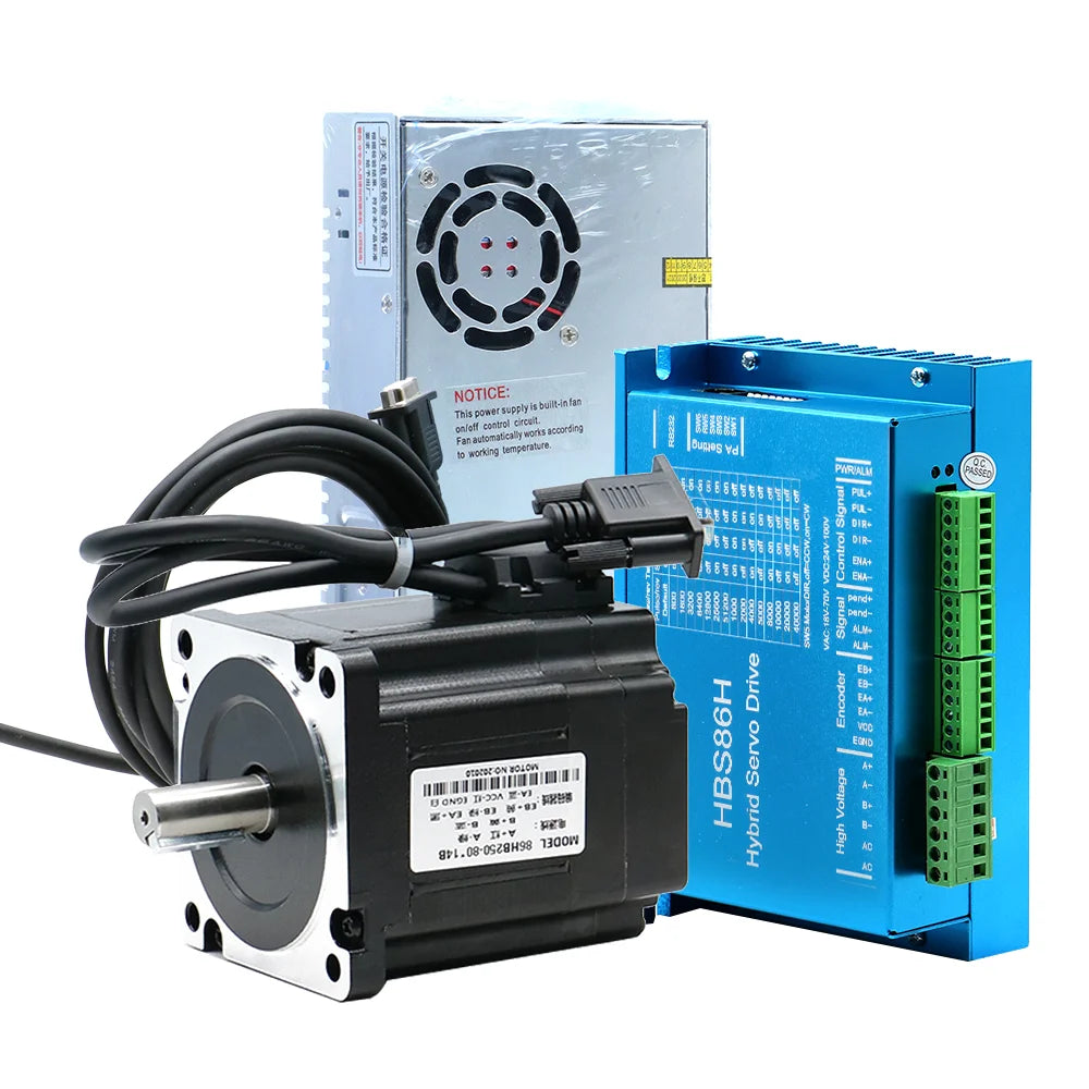 HLTNC CNC Nema34 86mm 4.5N 8.5N 12N Closed Loop Stepper motor Kit + 400W 60V PSU + HBS86H Hybrid Servo Driver + Encoder Cable