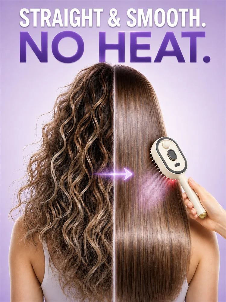 Professional Hair Straightener Brush – No Heat Spray, Red Light Therapy, Scalp Massage, Cordless & Portable, Fast Charge