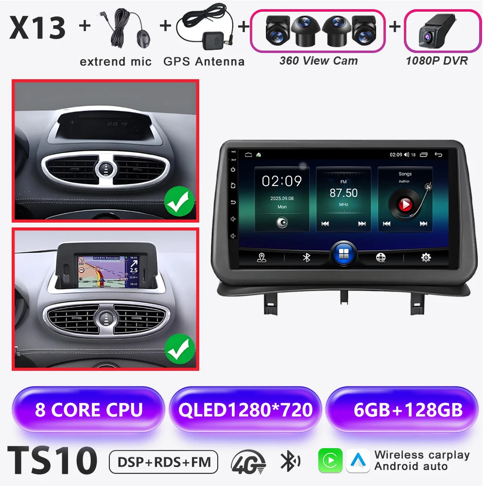 Android 16 Auto Car Radio For Renault Clio 3 2005-2014 Wireless CarPlay 4G Multimedia Player Navigation GPS Autoradio BT No 2din