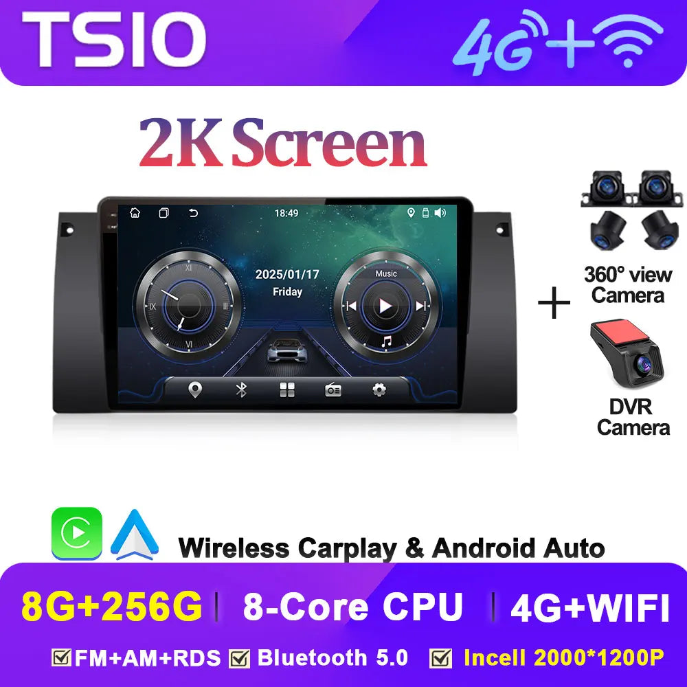Android Car Stereo for BMW 5 Series E39 & X5 E53 (1995–2003) — Wireless CarPlay, Android Auto, 5G WiFi