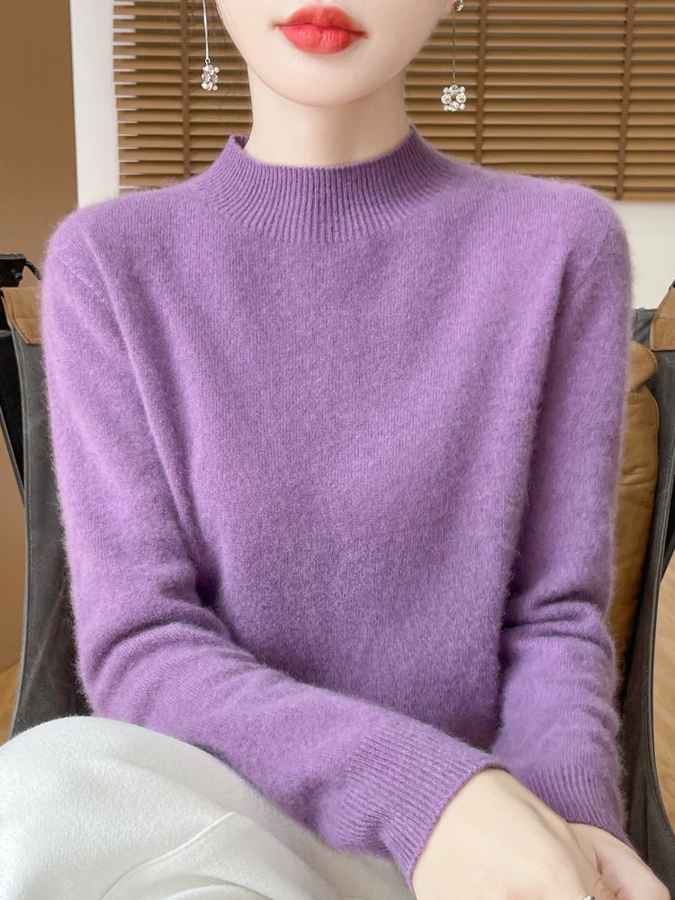 Women's Merino Wool Mock Neck Sweater, Long Sleeve