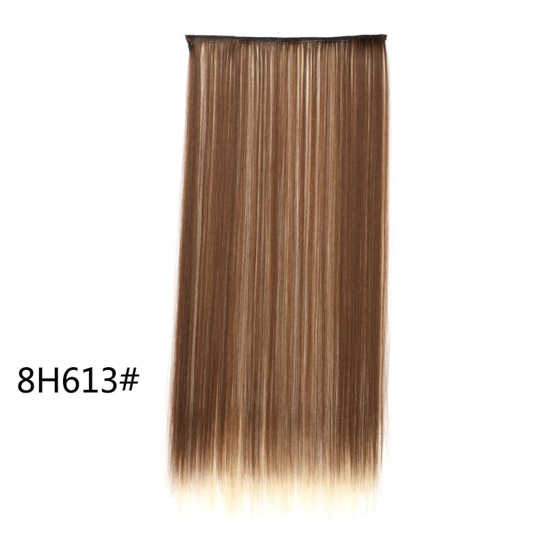 Synthetic 5-Clip One Piece Invisible Hair Extensions Long Straight 24Inch Heat Resistant Hairpiece for Women