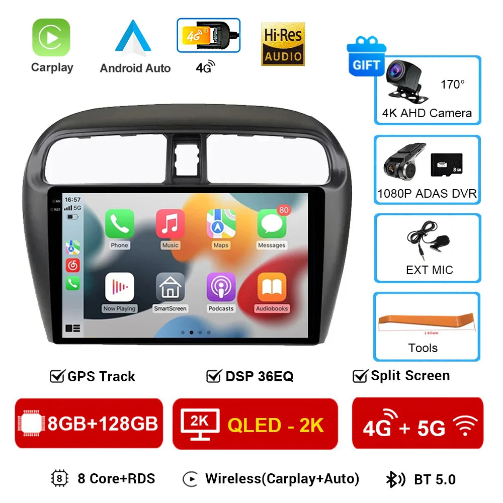 Car Stereo with Apple CarPlay & Android Auto, Compatible with Mitsubishi Mirage & Attrage (2012-2018)