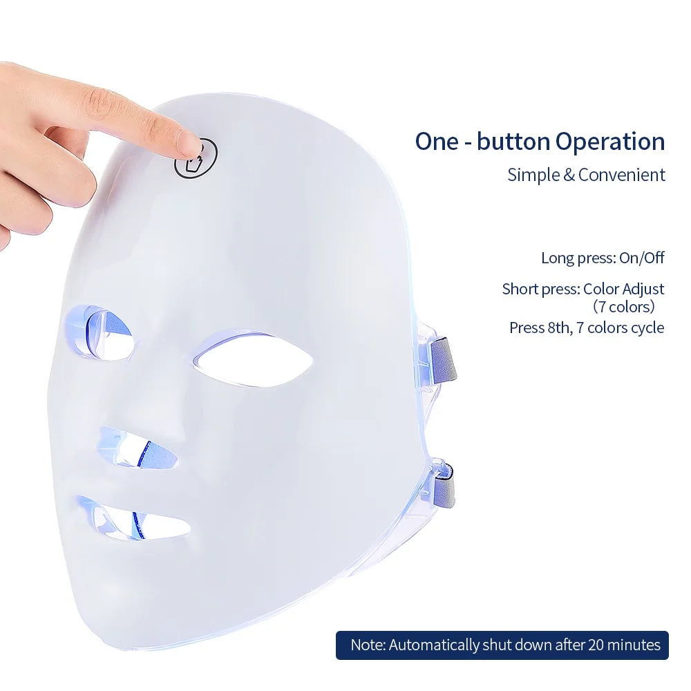 Wireless 7 Colors LED Face Beauty Machine Photon Facial Neck Skin Tighten Rejuvenation Facial Neck Mask