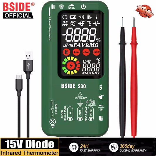 BSIDE S30 Digital Multimeter Infrared Temperature Measurement 15V Diode LED Tester DC AC Voltage Rechargeable Smart Tester DMM