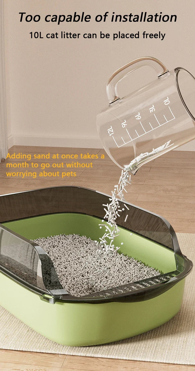 Cat Litter Box Thickening Kitty Sandbox Semi-enclosed High Side Splashproof Pet Bedpans with Litter Scoop Cleaning Cat Supplies