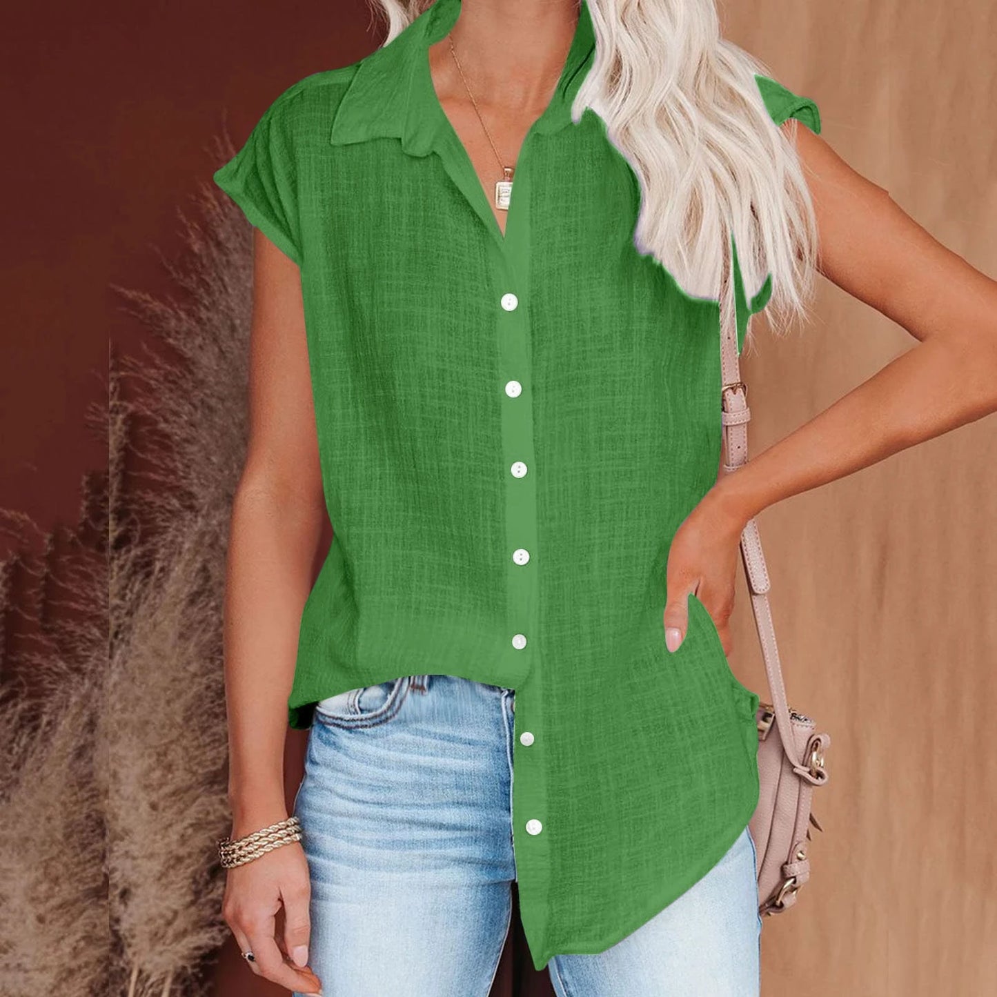 Women's Cotton-Linen Shirt — Casual Loose Short-Sleeve Summer Top