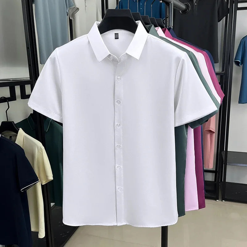 Men's Solid Dress Shirt - Short Sleeve, Wrinkle-Resistant Slim Fit