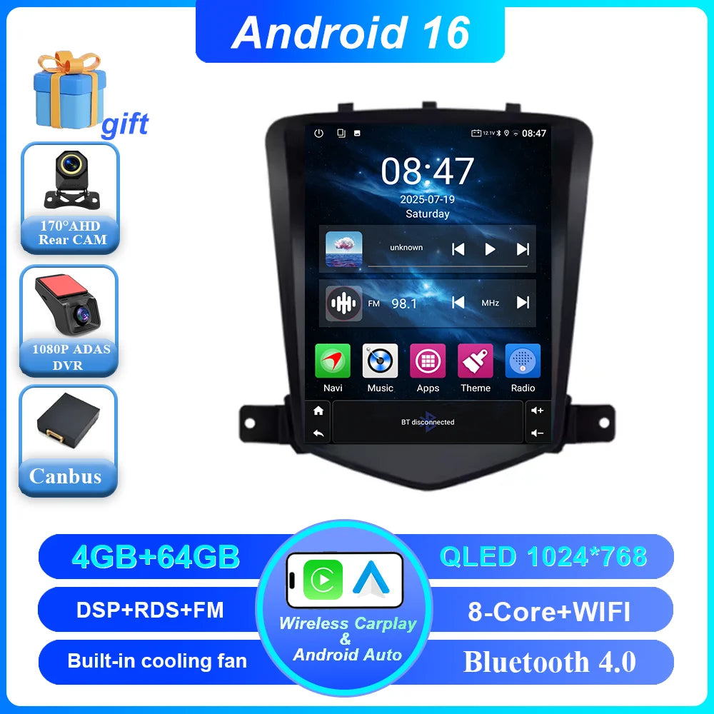 Car Stereo with Apple CarPlay & Android Auto, Compatible with Chevrolet Cruze J300